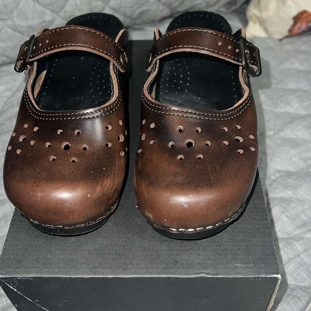 Sanita brown clogs/mules